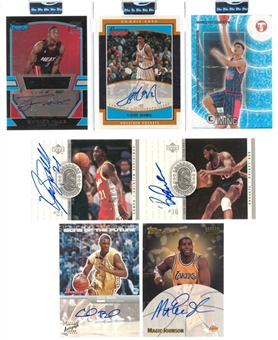 2000-2003 Topps & Upper Deck Basketball Hall Of Famers and Stars Card Collection (7 Different) Featuring Signed Examples Including Magic Johnson, Dwyane Wade, Bob Lanier & More! 